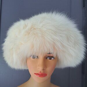White Fox with Cream Undertones Oversized Pillbox Hat